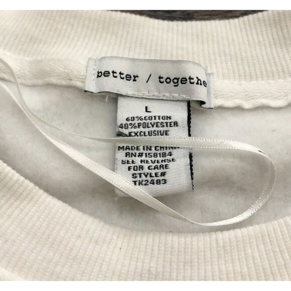 Better Together Womens Large Lucky You Heart Crewneck Sweatshirt White Pink - Picture 3 of 5